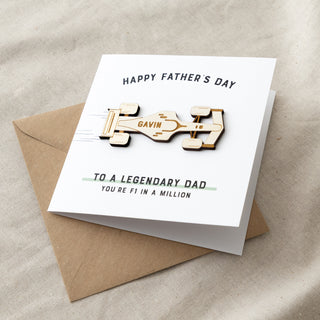 Wooden F1 Car Father's Day Card