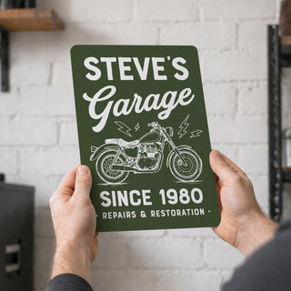 Vintage Motorbike Personalised Metal Garage Sign