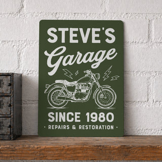 Vintage Motorbike Personalised Metal Garage Sign