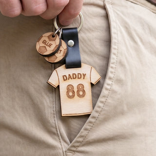 Daddy’s Team Wooden Football Shirt Keyring with Charms