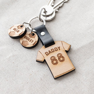 Daddy’s Team Wooden Football Shirt Keyring with Charms
