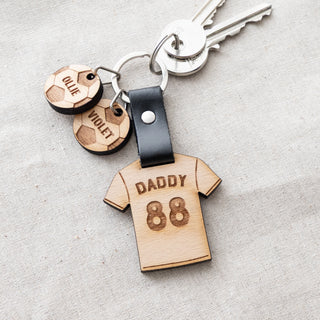 Daddy’s Team Wooden Football Shirt Keyring with Charms