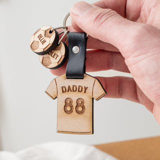 Daddy’s Team Wooden Football Shirt Keyring with Charms