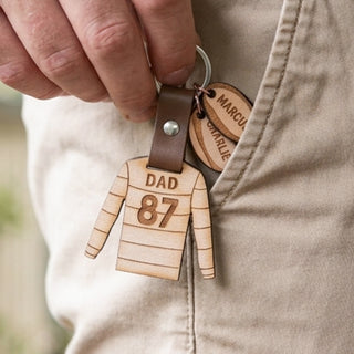 Daddy’s Team Wooden Rugby Shirt Keyring with Charms