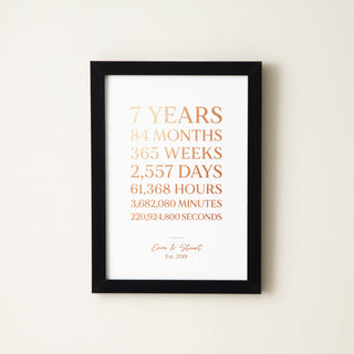 7 Years Together Foiled Copper Anniversary Timeline Print