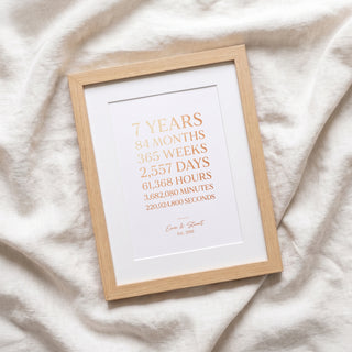 7 Years Together Foiled Copper Anniversary Timeline Print