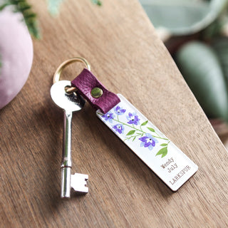 Wooden Personalised Birth Flower Keyring