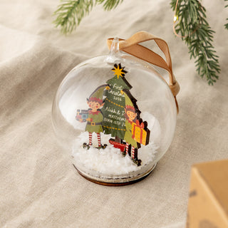 Personalised Elf Twins Baby Details Bauble