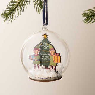 Personalised Elf Twins Baby Details Bauble