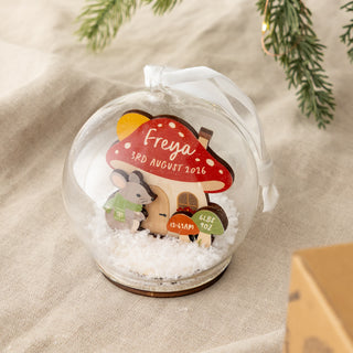 Mouse and Toadstool Personalised First Christmas Bauble
