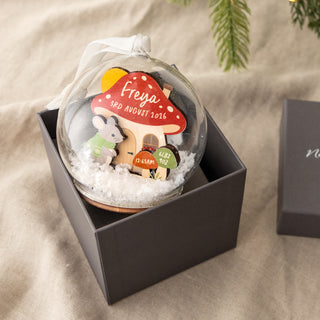 Mouse and Toadstool Personalised First Christmas Bauble