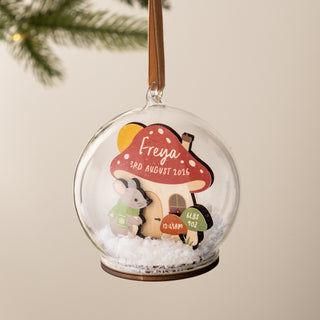 Mouse and Toadstool Personalised First Christmas Bauble