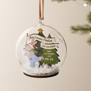 Festive Rabbit Personalised First Christmas Bauble