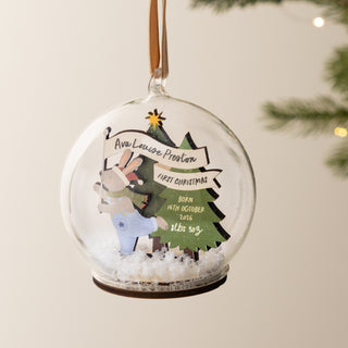 Festive Rabbit Personalised First Christmas Bauble