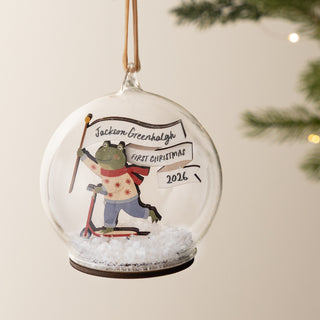 Festive Frog Personalised First Christmas Bauble
