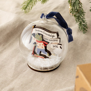 Festive Frog Personalised First Christmas Bauble