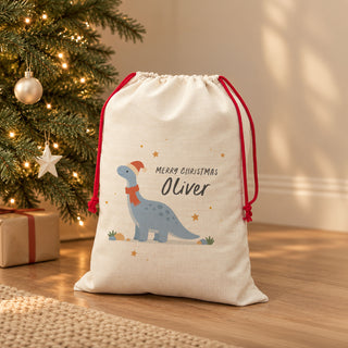 Festive Dinosaur Personalised Christmas Sack