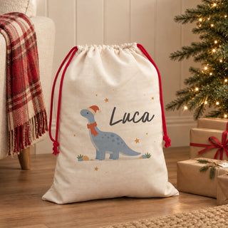 Festive Dinosaur Personalised Christmas Sack