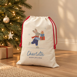 Festive Rabbit Personalised Christmas Sack