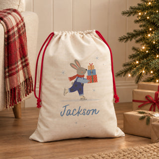 Festive Rabbit Personalised Christmas Sack