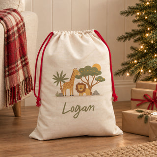 Safari Animals Personalised Christmas Sack