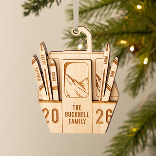 Wooden Ski Cable Car Family Christmas Decoration