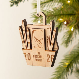 Wooden Ski Cable Car Family Christmas Decoration