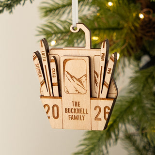Wooden Ski Cable Car Family Christmas Decoration