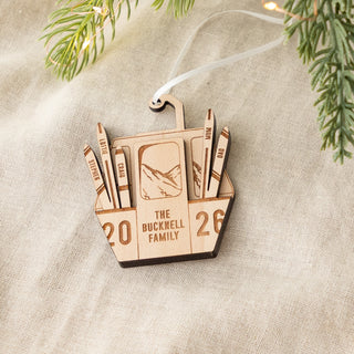 Wooden Ski Cable Car Family Christmas Decoration