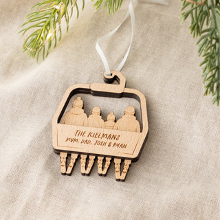 Wooden Family Ski Lift Christmas Decoration