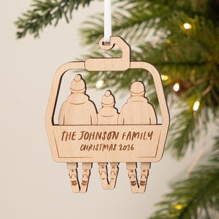 Wooden Family Ski Lift Christmas Decoration