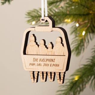 Wooden Family Ski Lift Christmas Decoration
