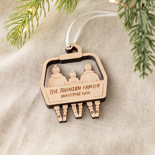 Wooden Family Ski Lift Christmas Decoration