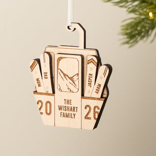 Wooden Snowboard Cable Car Family Christmas Decoration