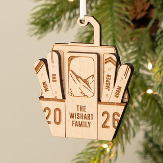 Wooden Snowboard Cable Car Family Christmas Decoration
