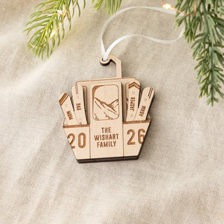 Wooden Snowboard Cable Car Family Christmas Decoration