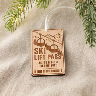 Wooden Ski Lift Pass Christmas Decoration