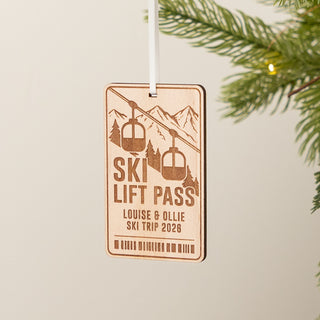 Wooden Ski Lift Pass Christmas Decoration