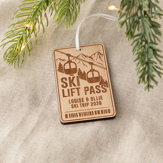 Wooden Ski Lift Pass Christmas Decoration