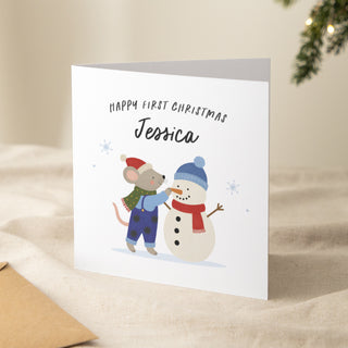 Mouse & Snowman Personalised Christmas Card