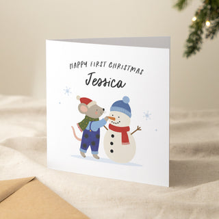 Mouse & Snowman Personalised Christmas Card
