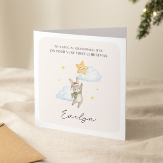 Personalised Rabbit First Christmas Greetings Card