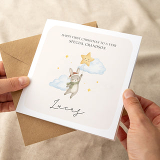 Personalised Rabbit First Christmas Greetings Card