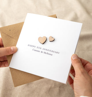 Mini Wooden Hearts Wedding Anniversary Card