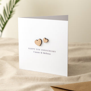 Mini Wooden Hearts Wedding Anniversary Card