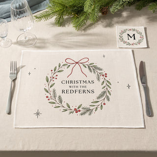 Christmas Wreath Personalised Placemat and Coaster Set