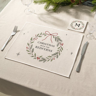 Christmas Wreath Personalised Placemat and Coaster Set
