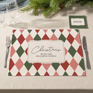 Diamond Pattern Personalised Placemat and Coaster Set