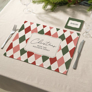 Diamond Pattern Personalised Placemat and Coaster Set