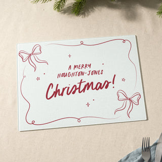 Christmas Bows Personalised Glass Chopping Board
